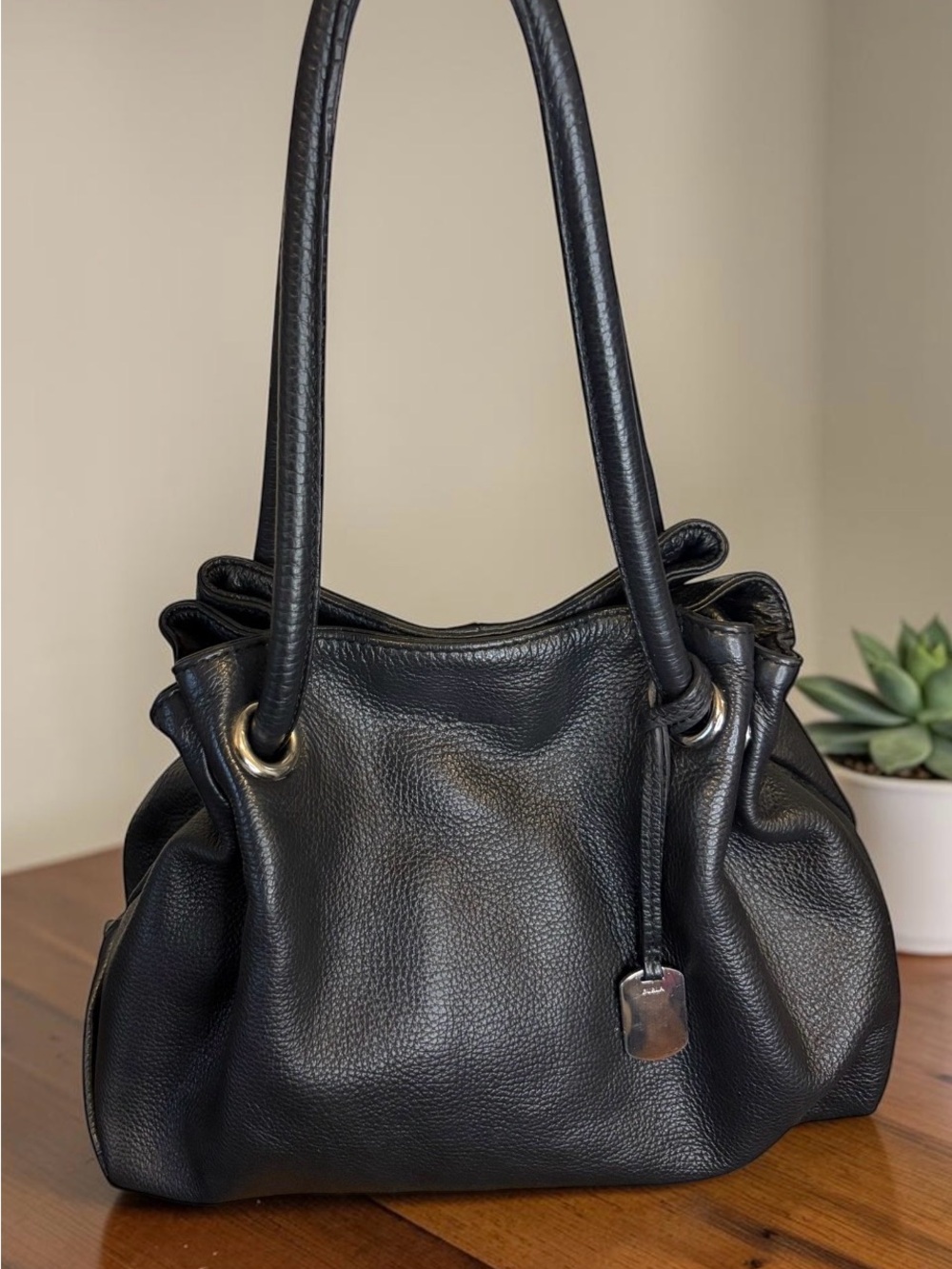 Furla Black Pebbled Leather Shoulder Tote Handbag